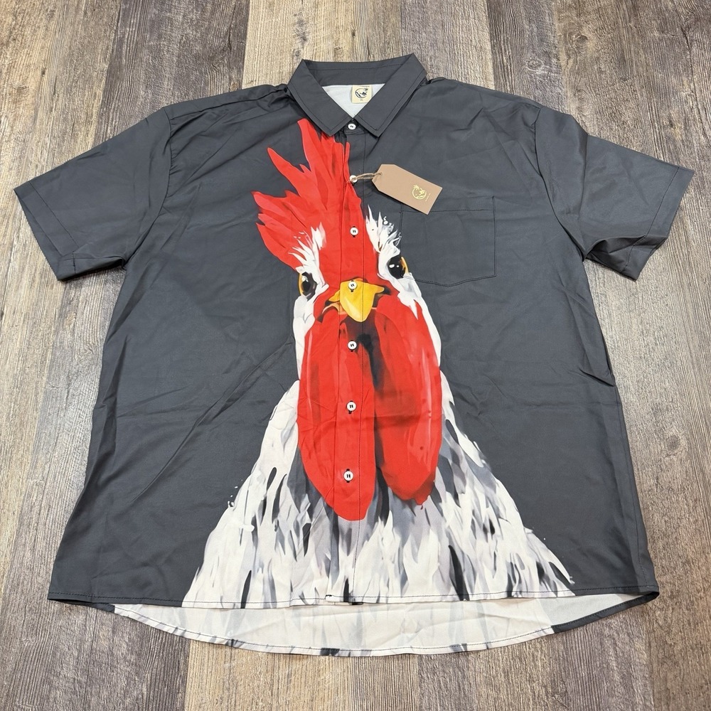 Hardaddy Mens XL Hawaiian Button Up Shirt Rooster Graphic Short Sleeve Funny NWT